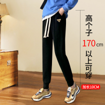 Lengthened Version Sports Pants Woman Spring Autumn High Waist Loose Casual High Subside Split Splicing Expats Slim-footed Harun pants
