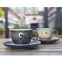 Small Aoigawa Machiya Japan imported Shigaraku ceramic coffee cup and saucer set Japanese retro mug