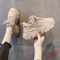 Hong Kong Tide high quality womens shoes 2022 autumn and winter new dad shoes and female thick soles increase real leather liquor sneakers