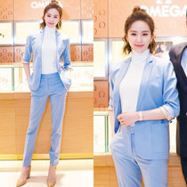 Star Liu Poetry the same Spring and Autumn Fashion blue suit suit small balsamic wind and suit jacket Two sets of women