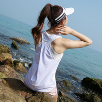 Autumn sleeveless beauty back sports vest womens running fitness long breathable blouse outside wear fitness vest loose