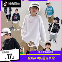 Baby Pure Cotton Long Sleeve Boy Breaking Hole Beating Undershirt 2021 Autumn Clothing New Baby Long Sleeve T-shirt Child Leisure Tide