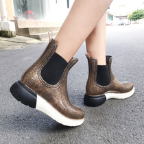 Unif fashion rain shoes female velvet adult short tube water shoes Korean high-heeled cute rain boots female non-slip rubber shoes