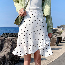  2020 new fashion polka dot fishtail skirt spring female mid-length floral polka dot skirt high waist bag hip long skirt