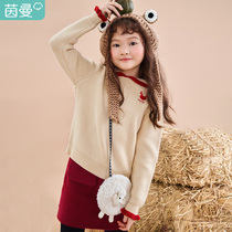 Mainman children dress girl sweaters headsets 2021 new autumn and winter CUHK childrens knitted sweatshirt little girl weaselwear