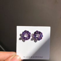 Korea s925 sterling silver pin copper zircon purple earrings cold wind geometric round earrings elegant earrings earrings elegant earrings earrings