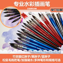 (Miscellaneous pile) bamboo feather Hall red fat watercolor pen blue fat black Fat Man professional squirrel hair round head brush