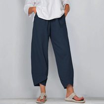 Cotton Linen Pants Women Summer Trousers Elastic Solid Pants