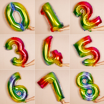 36 inch gradient digital balloon large rainbow color aluminum film balloon 0-9 birthday arrangement party background decoration