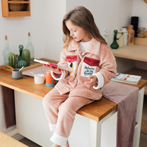 Childrens coral velvet pajamas autumn and winter thickened girl flannel home clothing little girl suit