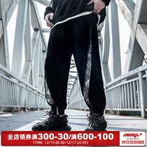 Little Bin Guochao brand new cashew flower oblique zipper pants mens loose Joker casual handsome sports tie pants