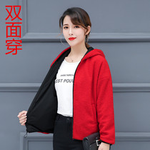 Two-sided coat womens 2021 Spring and Autumn new cashmere lamb Korean loose jacket spring hooded baseball suit
