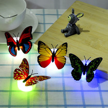 Can paste butterfly colorful luminous LED night light 3d three-dimensional simulation butterfly wall sticker living room bedroom decoration