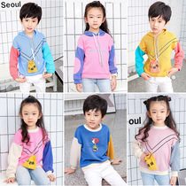 Autumn and winter new childrens fashion sports coat Korean version of boys and women wear color-style style round neck hooded sweater