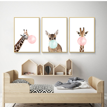 Childrens room decoration painting boy girl bedroom bedside hanging painting blowing balloon animal living room mural giraffe zebra