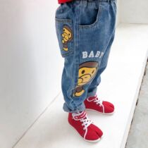 BAPE Japanese Tide Brand Childrens Wear 19 Autumn and Winter Boys and Girls Baby Pants Joker Cartoon Apes Denim Trousers