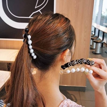 Vertical hairpin rhinestone hairclip banana clip female large ponytail clip vertical clip non-slip Pearl hairpin twist clip head jewelry