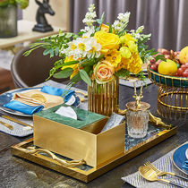 Light luxury marble multifunctional copper tissue box soft with American decoration living room coffee table tray set ornaments