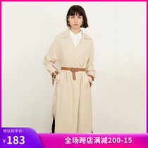 lily spring new womens contrast belt slim long casual trench coat 1214
