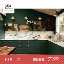 Eurostyle retro green overall solid wood cupboard set for Nordic open kitchen cabinet furnishing design full house custom