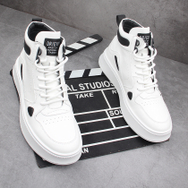 Tide white high-aided shoes men and womens edition of small white shoes Martin boots and genuine leather thick heightened mens shoes