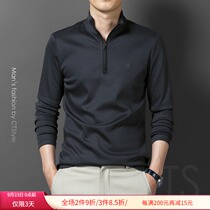 Autumn mens long sleeve small stand neck t-shirt half zipper half high neck base shirt middle age mens new autumn coat