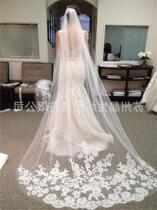 2016 Romantic lace appliqué soft gauze length 3 meters lace bridal veil super long bridal wedding dress veil white
