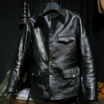 Horse skin leather mens leather Japanese retro short section gate jacket slim lapel leather jacket autumn and winter jacket