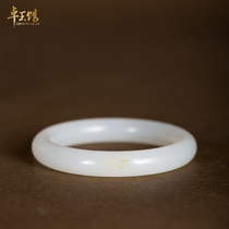(Zhuoyu Pavilion) 53 circle mouth round bar plain bracelet Xinjiang Hetian Jade seed fat white autumn pear leather bracelet special price
