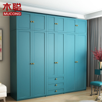 Light luxury wardrobe Simple modern economical assembly Nordic bedroom solid wood cabinet Overall combination Six-door large wardrobe