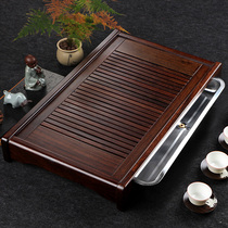 Taohuali ebony solid wood tea tray Large medium and small stainless steel tea tray Tea sea water storage and drainage double tea table