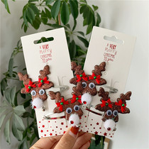 Merry Christmas Eyes can move Two cute reindeer hair clips A pair of ear clips