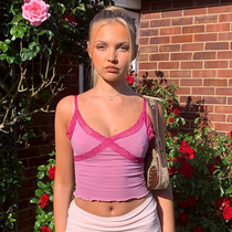 H home Europe and the United States sweet girl lace cross chest waist sling small vest female ins dense edge short new