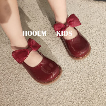 Girl Leather Shoes 2021 Fall New Korean Version Female Baby Girl Soft Bottom Mirror Magic Sticker Bow Princess Shoes