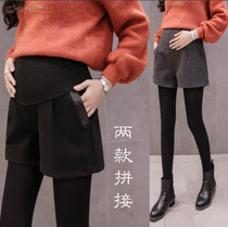 2019 pregnant womens winter clothing plus fat woolen shorts boots and pants loose high waist support belly shorts fat MM200 pounds