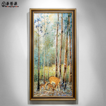 Pure Hand Painted Minimalist Oil Painting White Birch Forest Landscape Painting European-style Living Room Decoration Painting Xuanguan Walking Track Vertical Version Hung Painting Custom