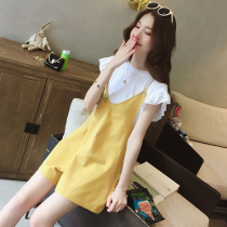 Summer pregnant woman thin back with pants suit Damp Mother Pregnancy Conjoined Pants Shorts White Short Sleeve T-shirt Two sets