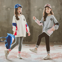 Childrens sweater suit Large childrens autumn 2021 new net red sports childrens clothing foreign style girls pants two-piece set