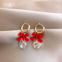 Red Butterfly Bow Earring Female Fall Winter Christmas Ear Fall Sense Lightweight Luxury Design Unique Exquisite Ear Nails