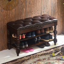 American solid wood changing shoes stool DOOR CLOSING DOORWAY POSSIBLE SHOES CABINET ENTRANCE GENUINE LEATHER STRIP BENCHES LIVING-ROOM CONTAINING SOFA STOOL