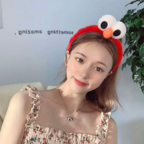  Sesame Street emlo cartoon hairband plush big eyes cute selfie funny face wash pressure hair tie hair head accessories female