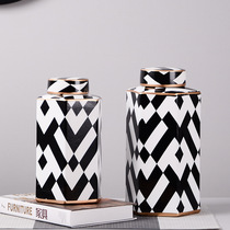 Modern simple black and white check General jar ceramic vase set desktop ornaments home decoration model room