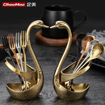 Fruit fork Cygnus set Dessert fork spoon set Restaurant golden creative branch fruit sign tableware Household