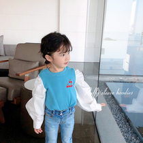 2021 Spring New Girls Sweats Childrens Clothes Little Girl Baby foreign style Splice T-Shirt Spring and Autumn Top Tide