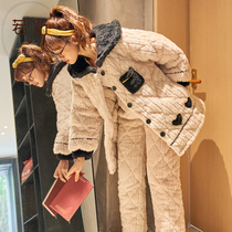 Coral velvet pajamas womens autumn and winter New thickened three-layer cotton set 2020 cute flannel home wear