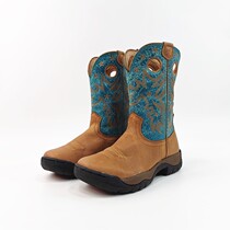 Round head flat Western cowboy boots knight boots fashion sleeve autumn and winter leather motorcycle shoes 39 5 41