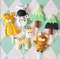 Birthday cake decoration soft pottery small animal Lion Tiger giraffe ornaments forest scene cake ornaments
