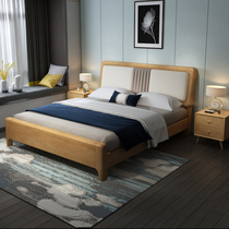 Solid wood bed 1 8 m double bed Nordic log 1 5 modern minimalist economical type full solid wood soft backrest oak wood bed