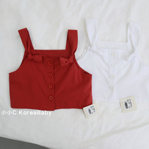 Baby bow sling doll shirt Korean baby clothes 2021 summer new girls cotton cute top