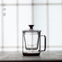 Haneda heat-resistant glass tea cup transparent three-piece office Cup men with lid filter Tea Cup wooden bottom flower tea cup